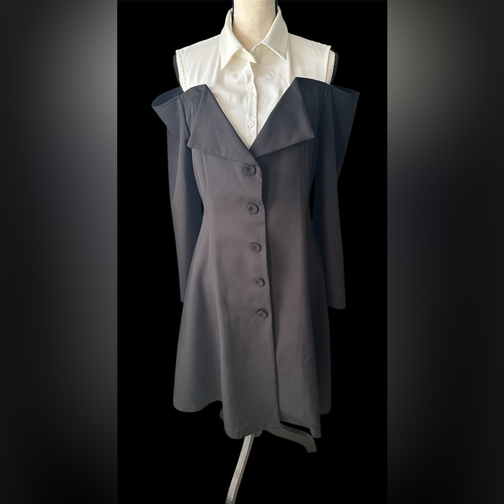 Handmade Upcycled “Wednesday” Inspired Cold Shoulder Coat Dress